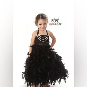 Elegant Black Feathered Kids Formal Dress